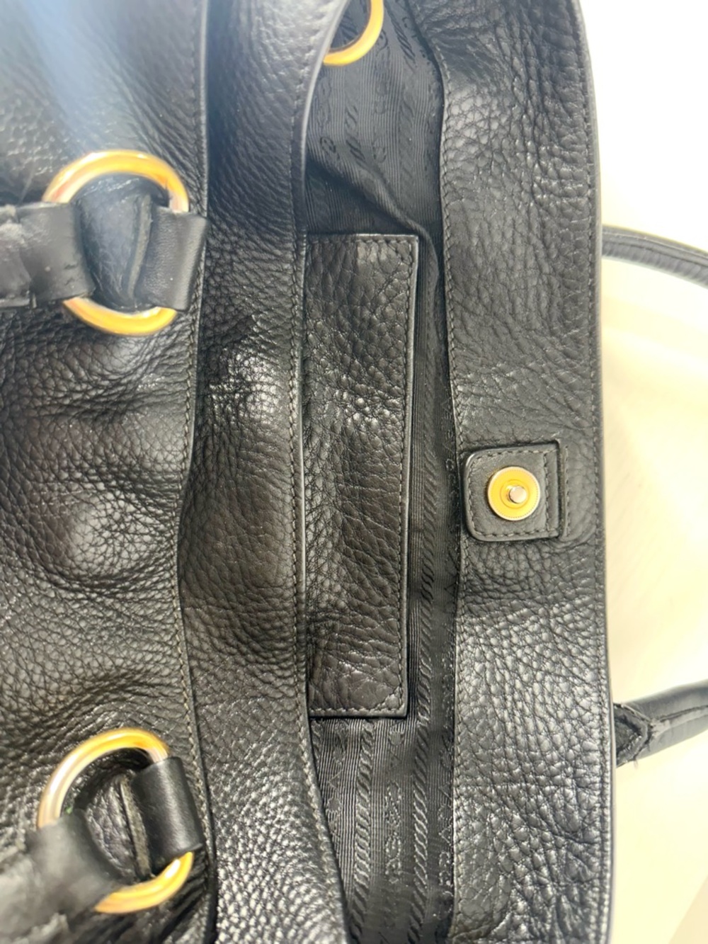Authentic Prada Pebbled Leather Shoulder Tote Classic Black Gold Hardwear - Picture 9 of 16